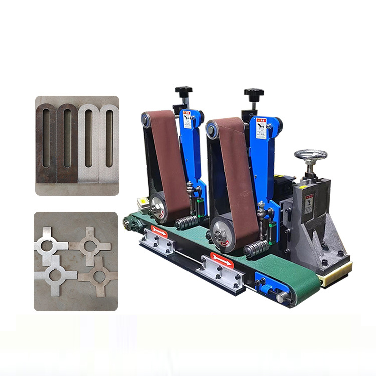 Piccole macchine a doppia stazione sbavatura rimozione ruggine trafilatura motore macchina automatica per piastre lucidatrice a nastro abrasivo per metalli